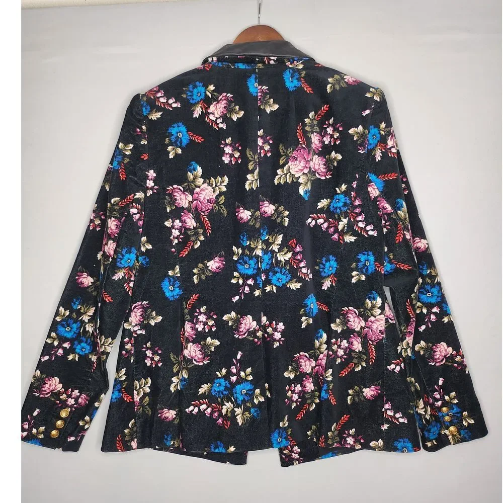 Lane Bryant the Bryant Blazer Size 14 Black Floral Velvet Faux‎ Leather Collar